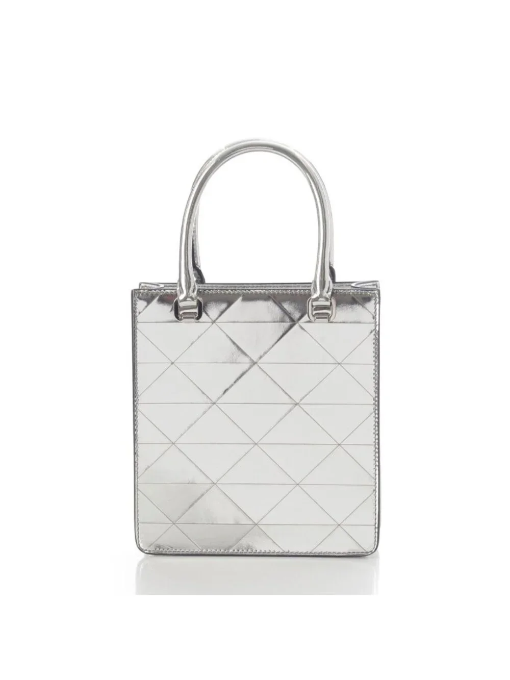 Prada Leather Triangle Logo Mini Chain Shoulder Bag Silver - Picture 5 of 10